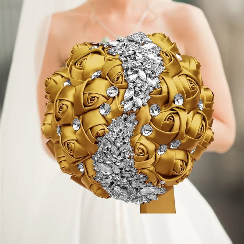 Gold Satin Rose Wedding Bouquet - Luzilly Bridal & Apparel