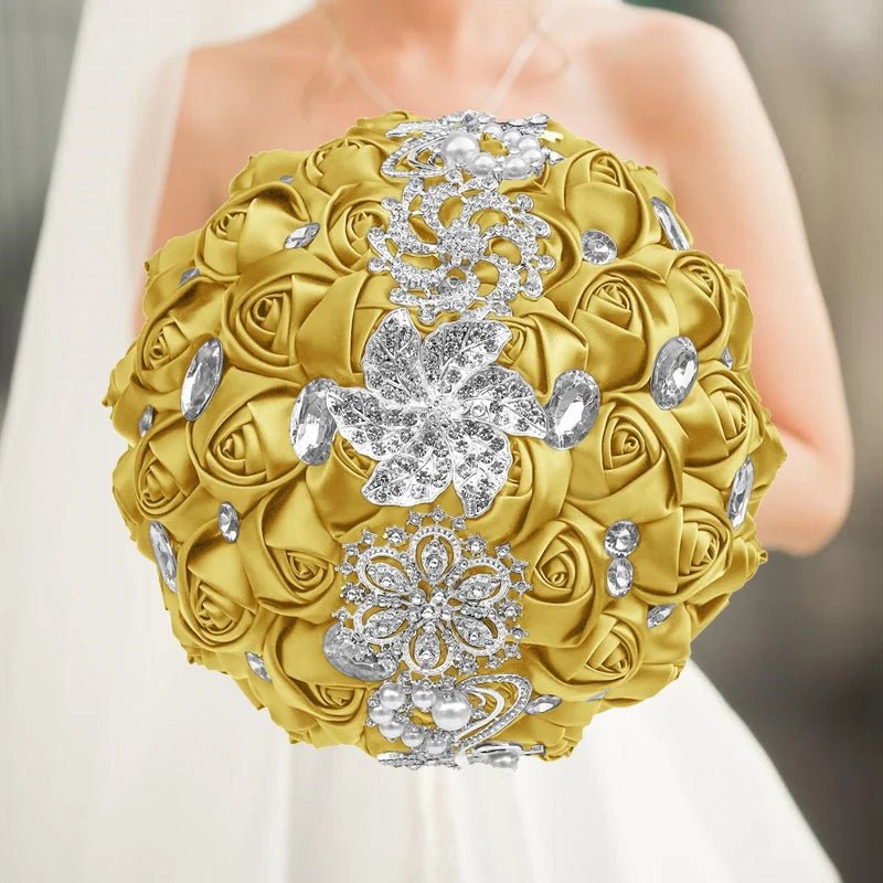 Gold Satin Rose Wedding Bouquet - Luzilly Bridal & Apparel