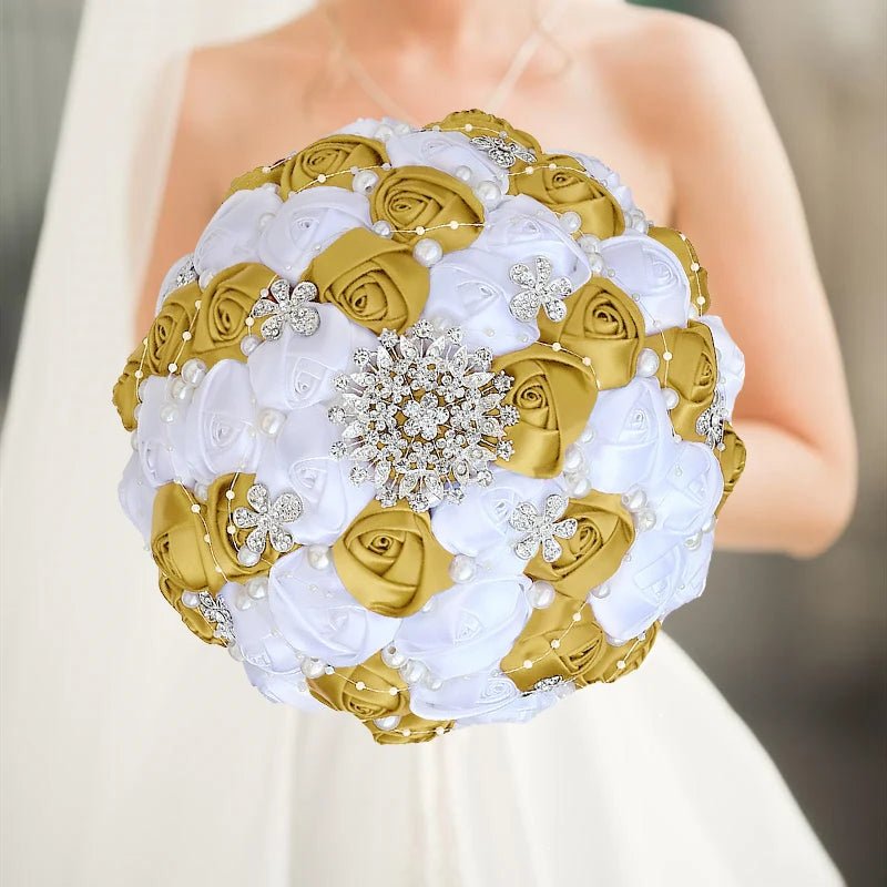 Gold Satin Rose Wedding Bouquet - Luzilly Bridal & Apparel