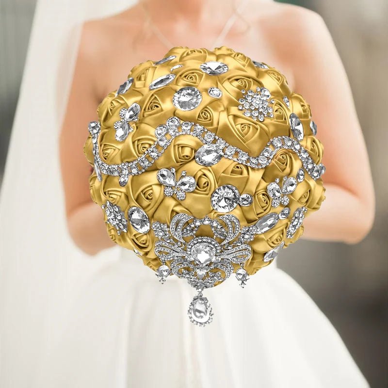 Gold Satin Rose Wedding Bouquet - Luzilly Bridal & Apparel