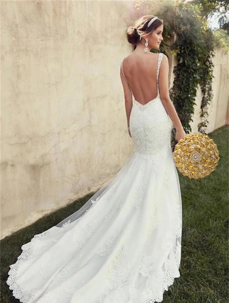 Gold Satin Rose Wedding Bouquet - Luzilly Bridal & Apparel