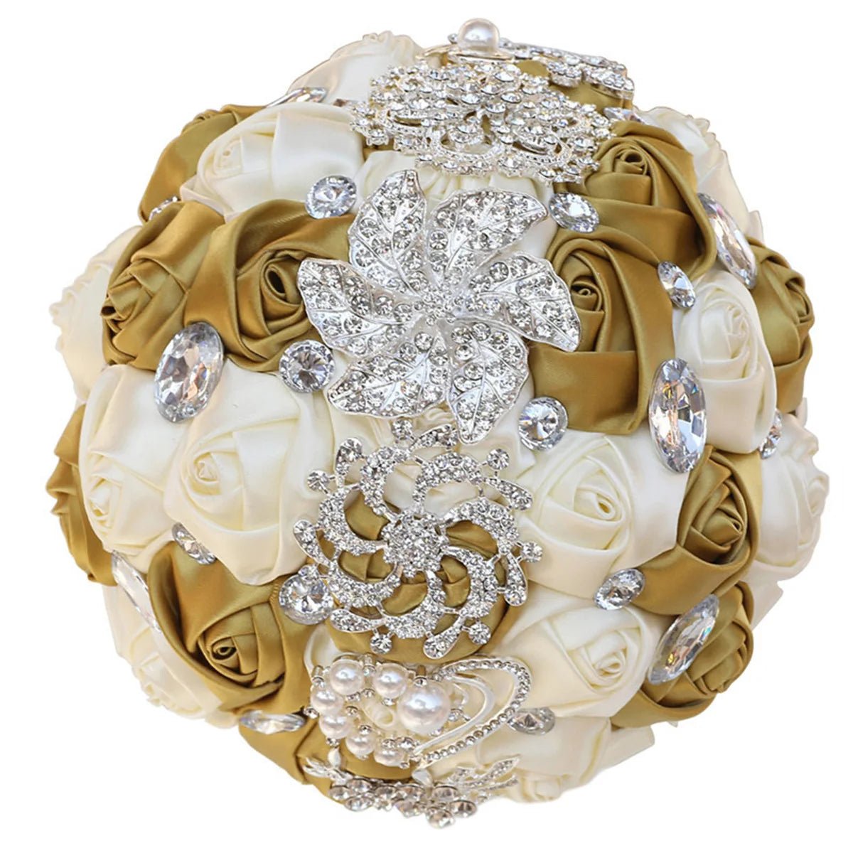 Gold Satin Rose Wedding Bouquet - Luzilly Bridal & Apparel
