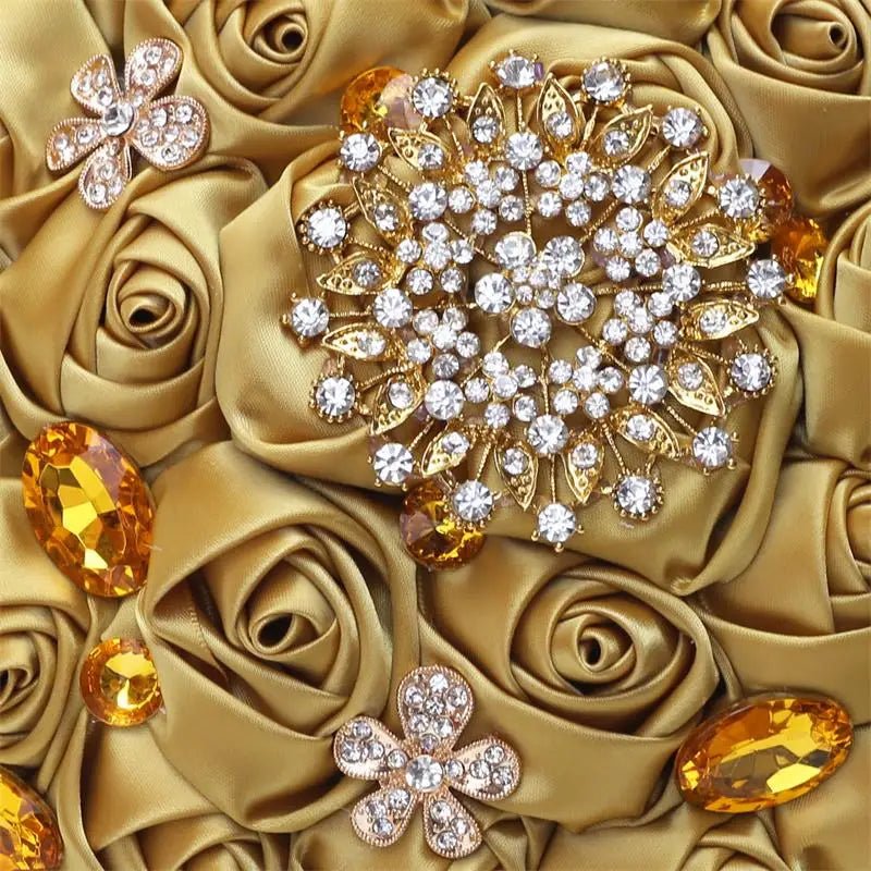 Gold Satin Rose Wedding Bouquet - Luzilly Bridal & Apparel