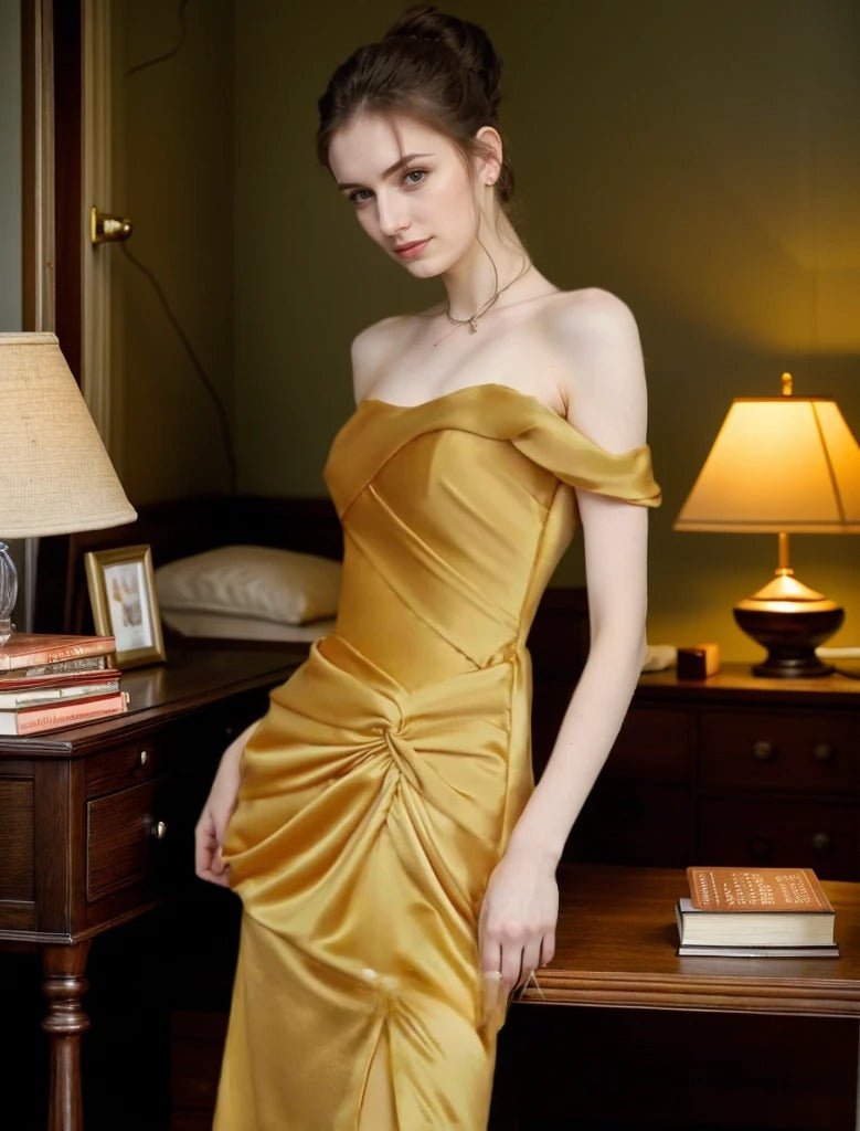 Golden Hour Off-the-Shoulder Satin Ball Gown Evening Dress - Luzilly Bridal & Apparel