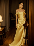 Golden Hour Off-the-Shoulder Satin Ball Gown Evening Dress - Luzilly Bridal & Apparel