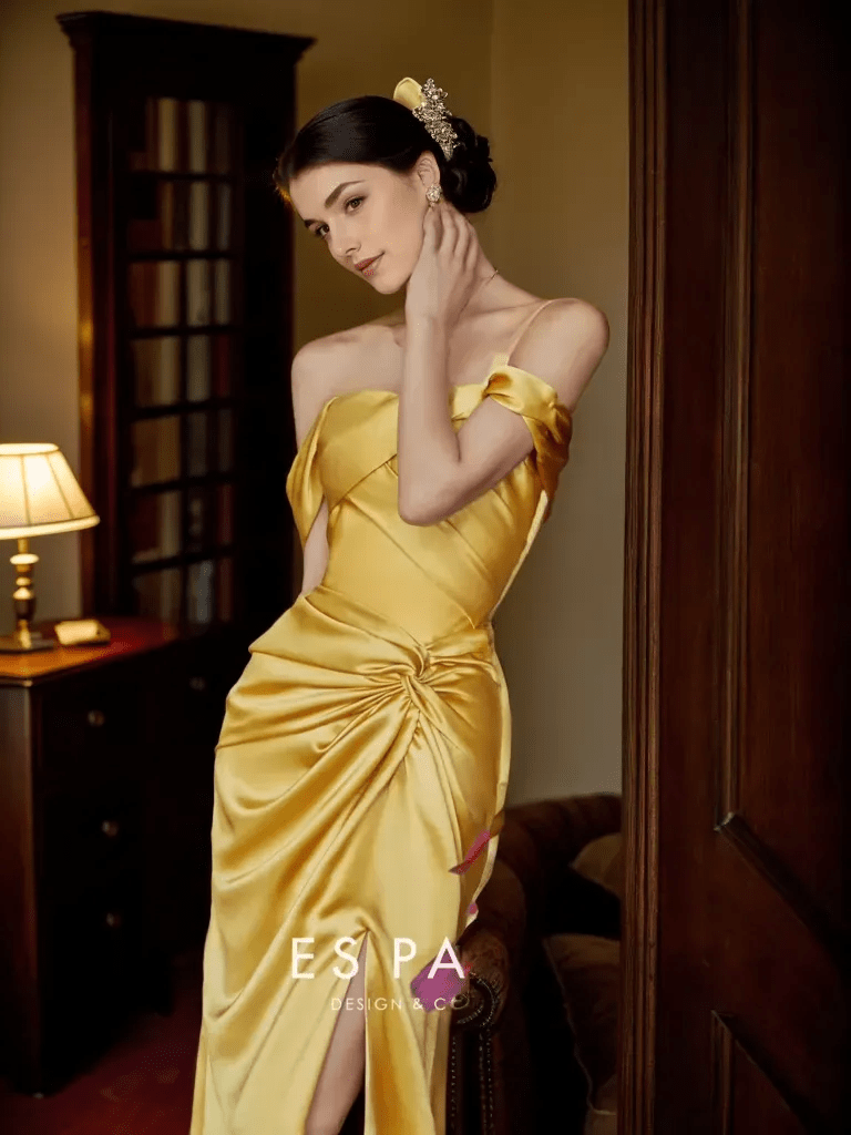 Golden Hour Off-the-Shoulder Satin Ball Gown Evening Dress - Luzilly Bridal & Apparel