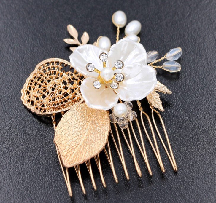 Golden leaf hair comb bridal headdress insert comb jewelry - Luzilly Bridal & Apparel