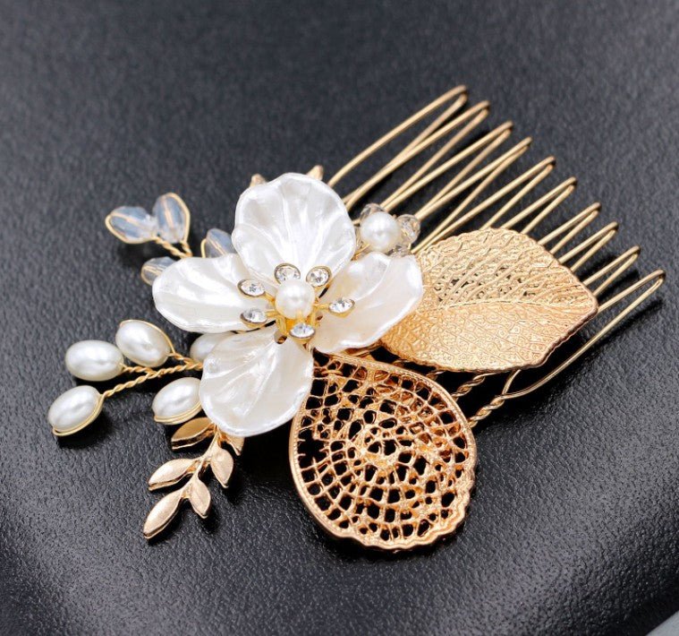 Golden leaf hair comb bridal headdress insert comb jewelry - Luzilly Bridal & Apparel
