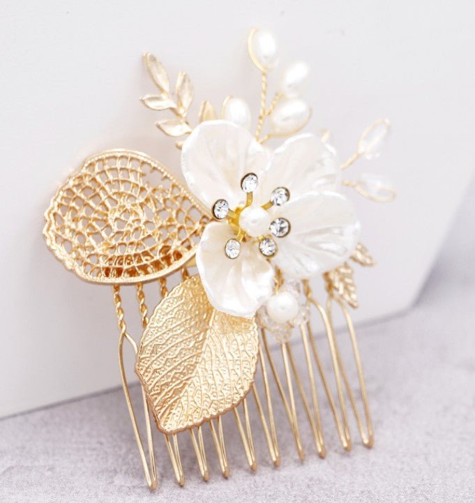 Golden leaf hair comb bridal headdress insert comb jewelry - Luzilly Bridal & Apparel
