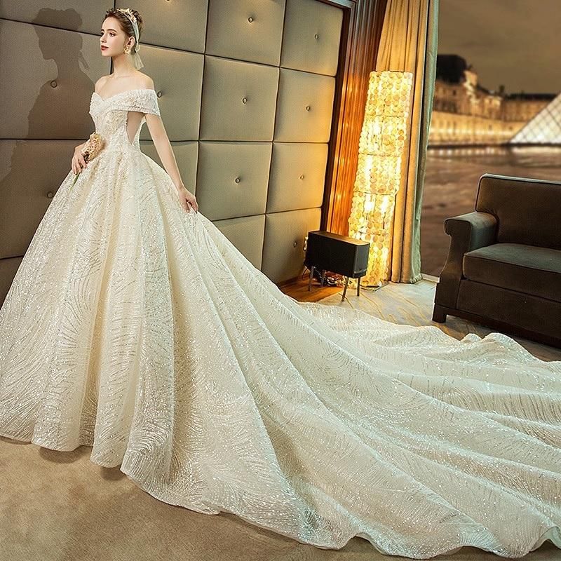 Gorgeous Shiny Wedding Dress Off the Shoulder Gown - Luzilly Bridal & Apparel