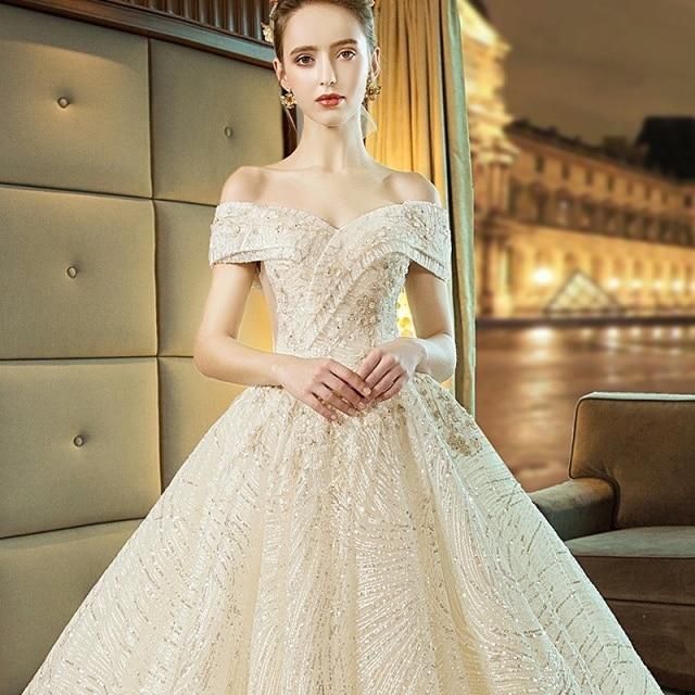 Gorgeous Shiny Wedding Dress Off the Shoulder Gown - Luzilly Bridal & Apparel