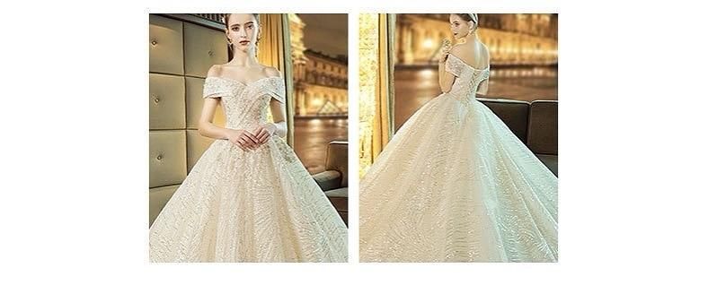 Gorgeous Shiny Wedding Dress Off the Shoulder Gown - Luzilly Bridal & Apparel