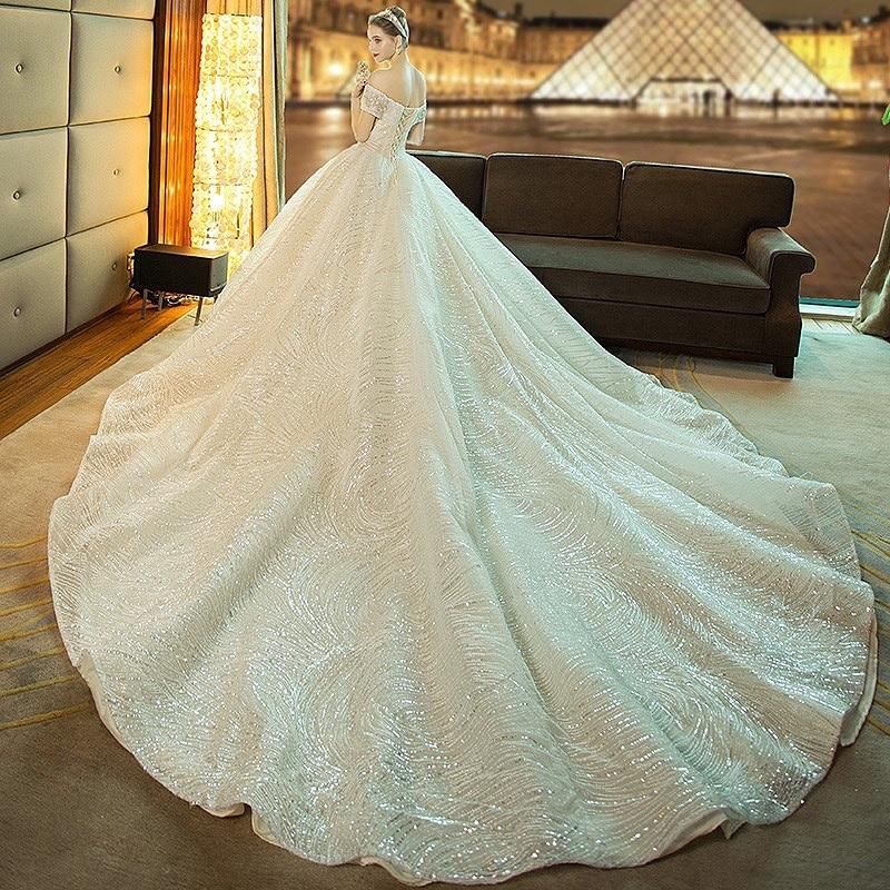 Gorgeous Shiny Wedding Dress Off the Shoulder Gown - Luzilly Bridal & Apparel