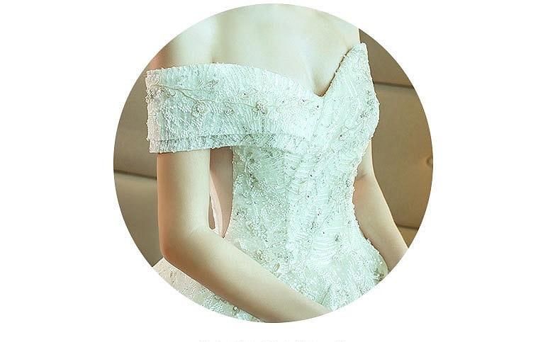 Gorgeous Shiny Wedding Dress Off the Shoulder Gown - Luzilly Bridal & Apparel