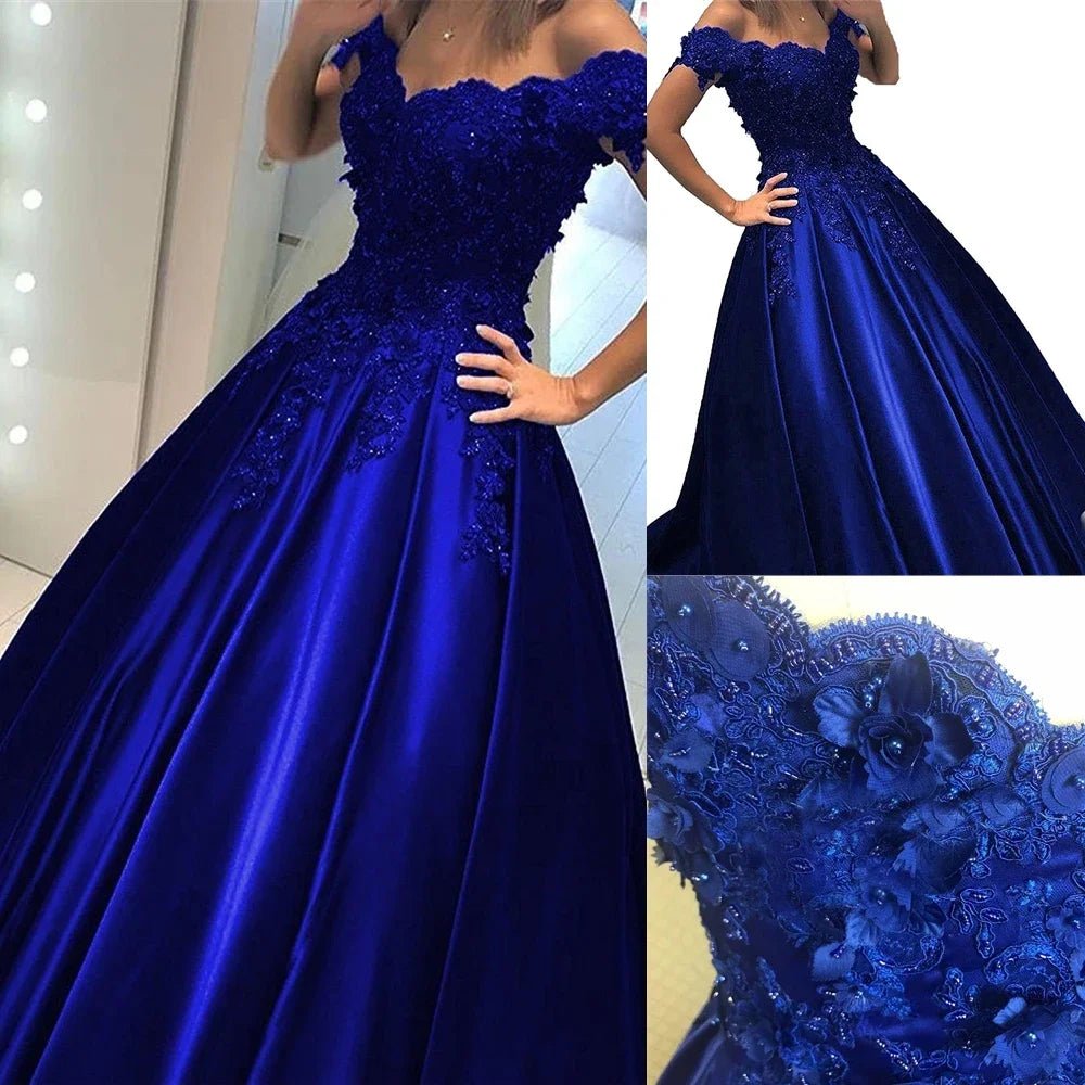 Gothic Royal Blue Wedding Dresses Long Sleeve Back Sweep Train 2023 Robe de mariee Bridal Gowns Dress - Luzilly Bridal & Apparel