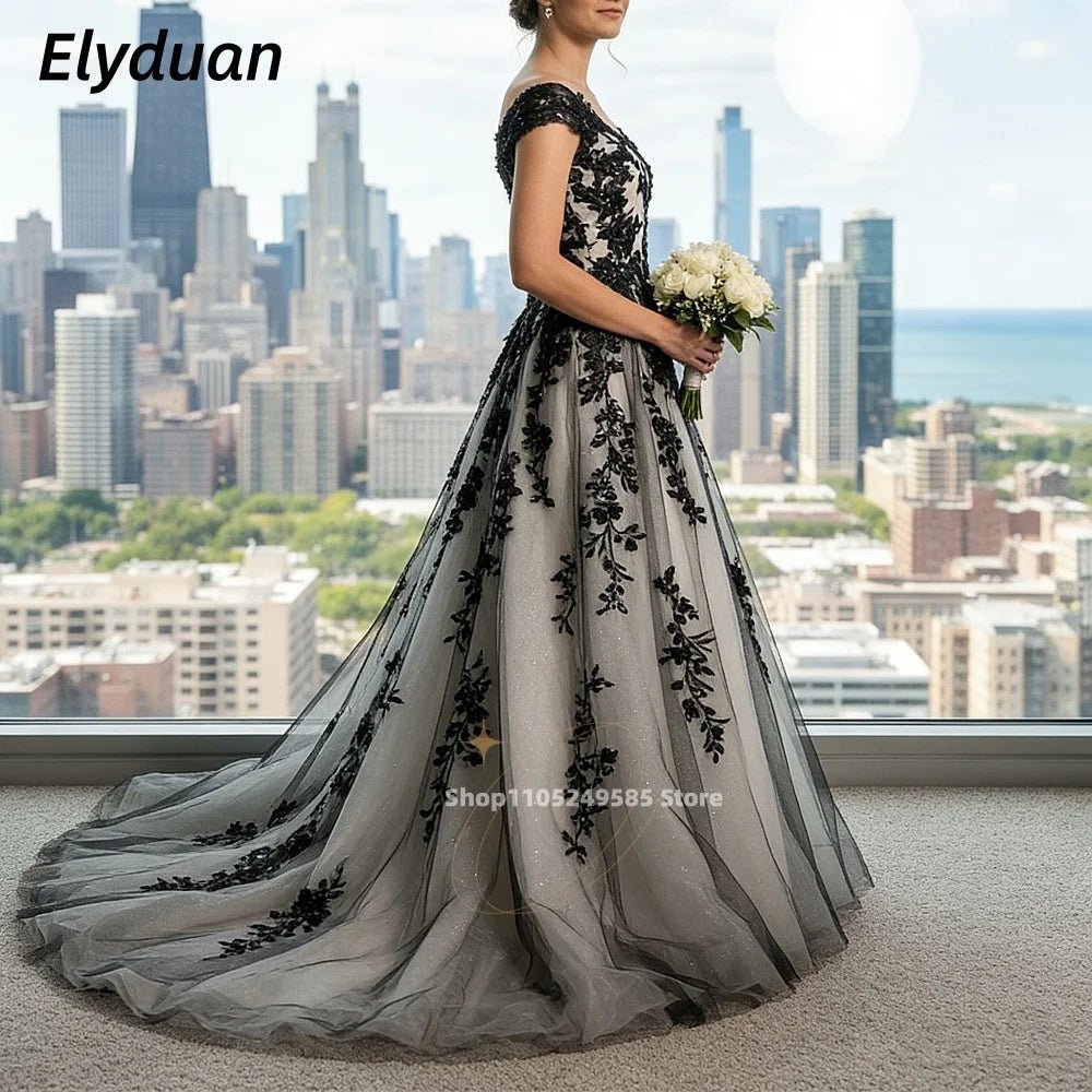 Gothic Wedding Dress Black A-Line Bridal Gowns Lace Appliques Sleeveless Tulle Vintage Bride Dresses Customized 2026 Vestidos - Luzilly Bridal & Apparel