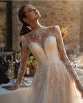 Graceful A Line 2026 Wedding Dresses Elegant Appliques High Neck Bride Gowns Illusion Long Sleeve Customized Vestidos De Novia - Luzilly Bridal & Apparel