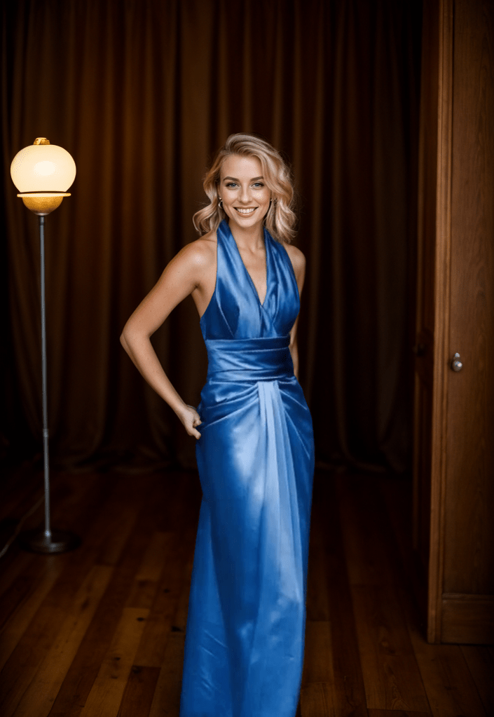 Greece Goddess Haltered low back deep V sheath silky satin prom dress - Luzilly Bridal & Apparel