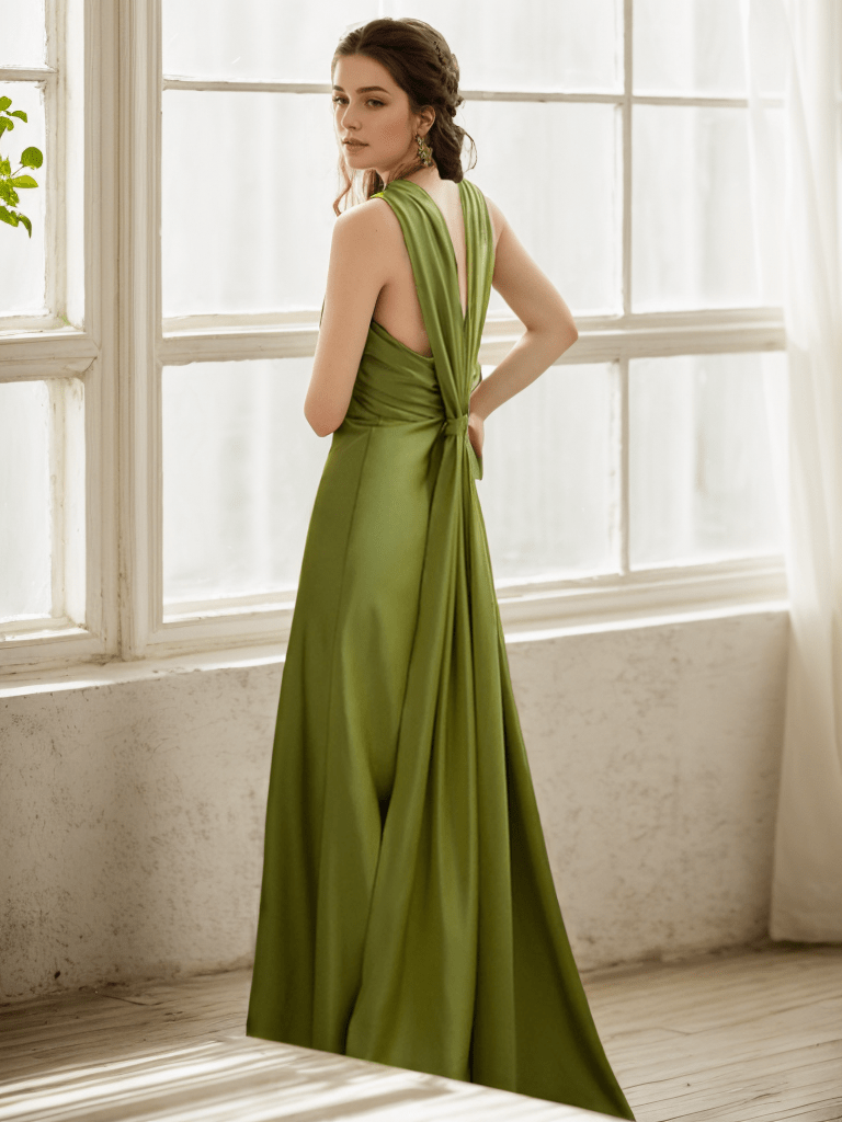 Greece goddess haltered sheath silky satin prom dress with long ribbon multiple colors - Luzilly Bridal & Apparel