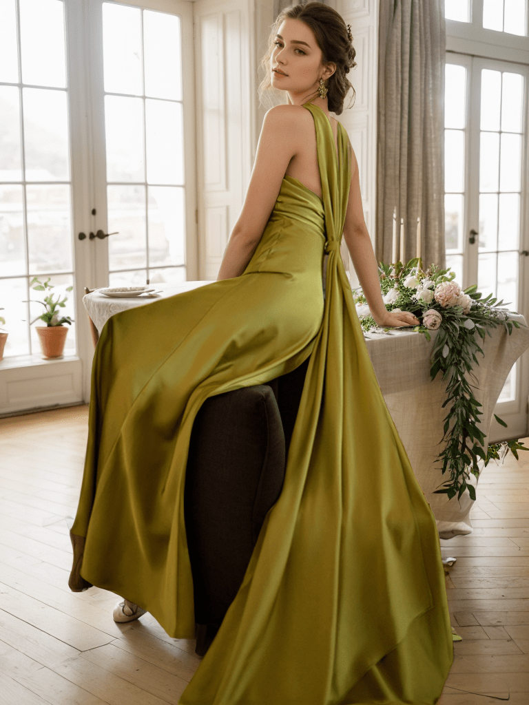 Greece goddess haltered sheath silky satin prom dress with long ribbon multiple colors - Luzilly Bridal & Apparel