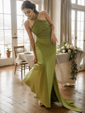 Greece goddess haltered sheath silky satin prom dress with long ribbon multiple colors - Luzilly Bridal & Apparel