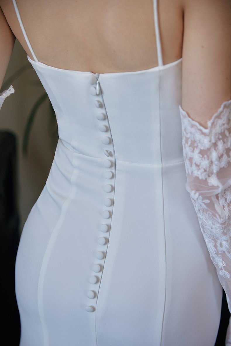 Greece Goddess Spaghetti-straps Stretchy Satin wedding dress small train little white dress - Luzilly Bridal & Apparel