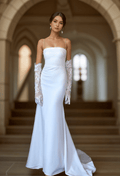Greece Goddess Spaghetti-straps Stretchy Satin wedding dress small train little white dress - Luzilly Bridal & Apparel
