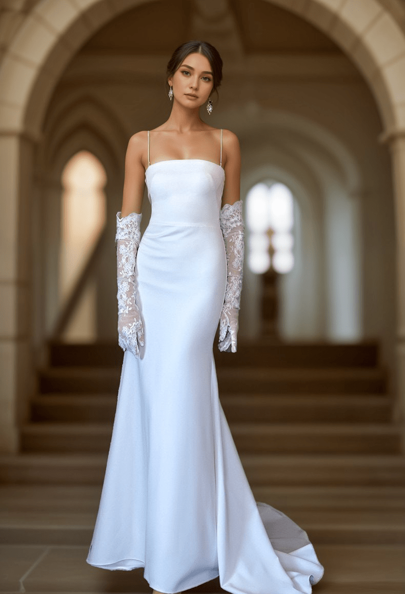 Greece Goddess Spaghetti-straps Stretchy Satin wedding dress small train little white dress - Luzilly Bridal & Apparel