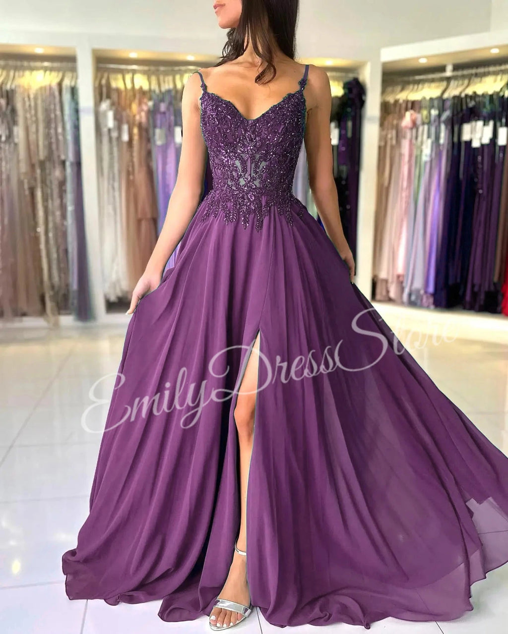 Green Chiffon Evening Dress Women Elegant Applique Suspenders Deep V-neck Backless Bridal Formal Long Ball Gowns Pageant Dress - Luzilly Bridal & Apparel