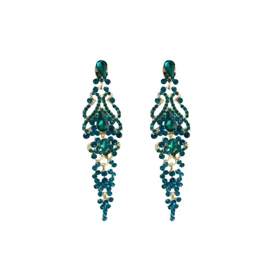 Green Crystal Flower Drop Clip-On Earrings - Luzilly Bridal & Apparel