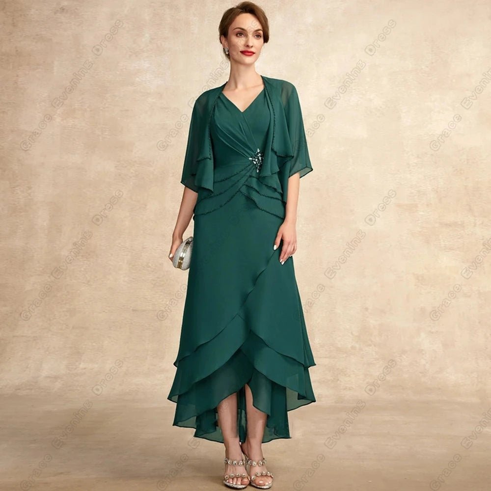 Green Strapless Beaded Half-Sleeve Mother of the Bride Dress - Luzilly Bridal & Apparel