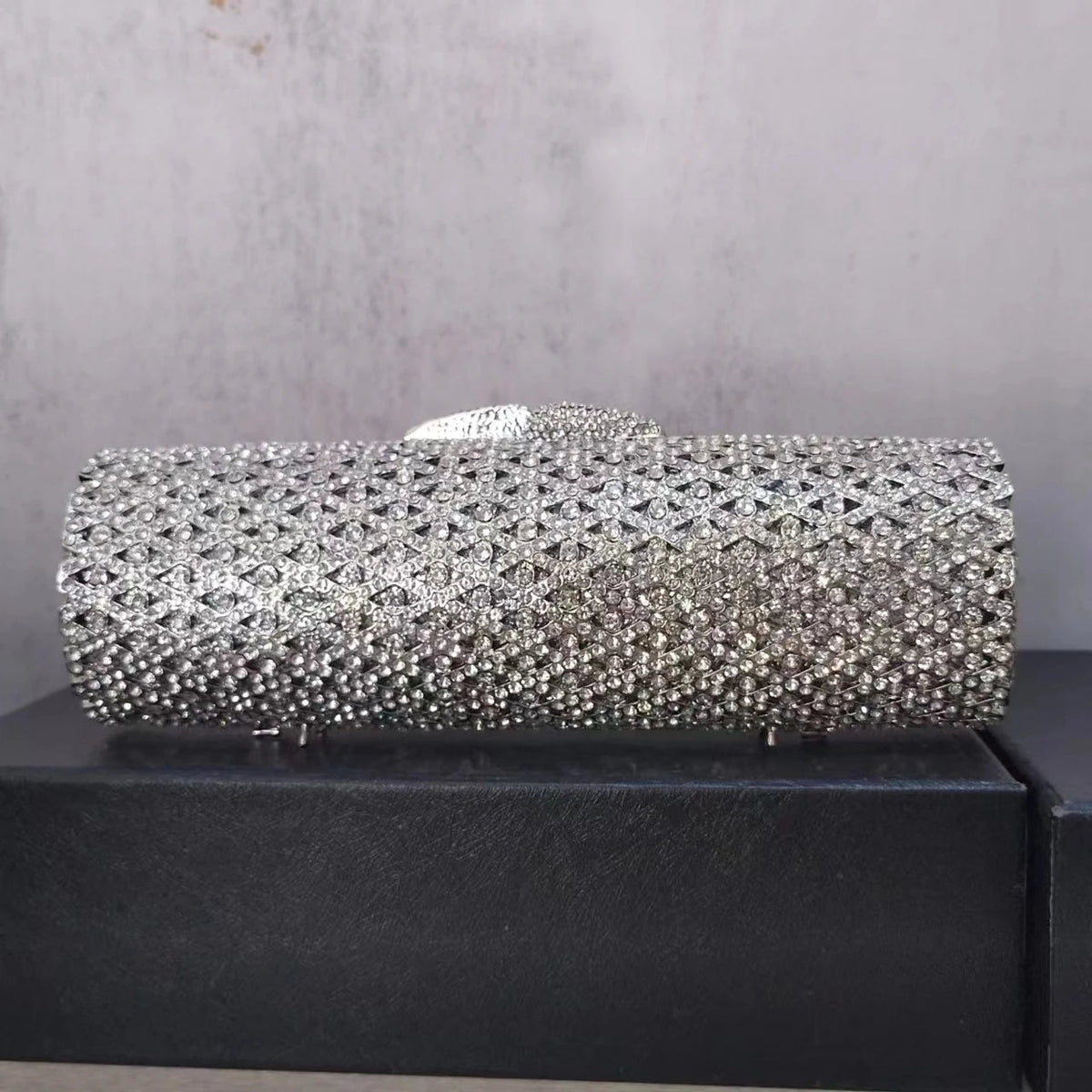 Grey Crystal Minaudière Clutch - Luzilly Bridal & Apparel