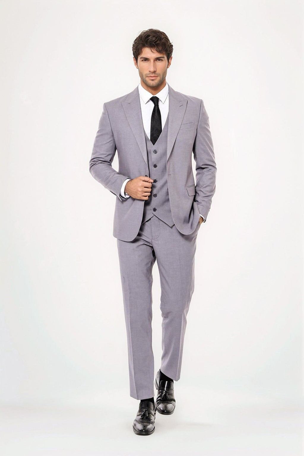 Grey Men's Plain Suit with Vest - Wessi - Luzilly Bridal & Apparel