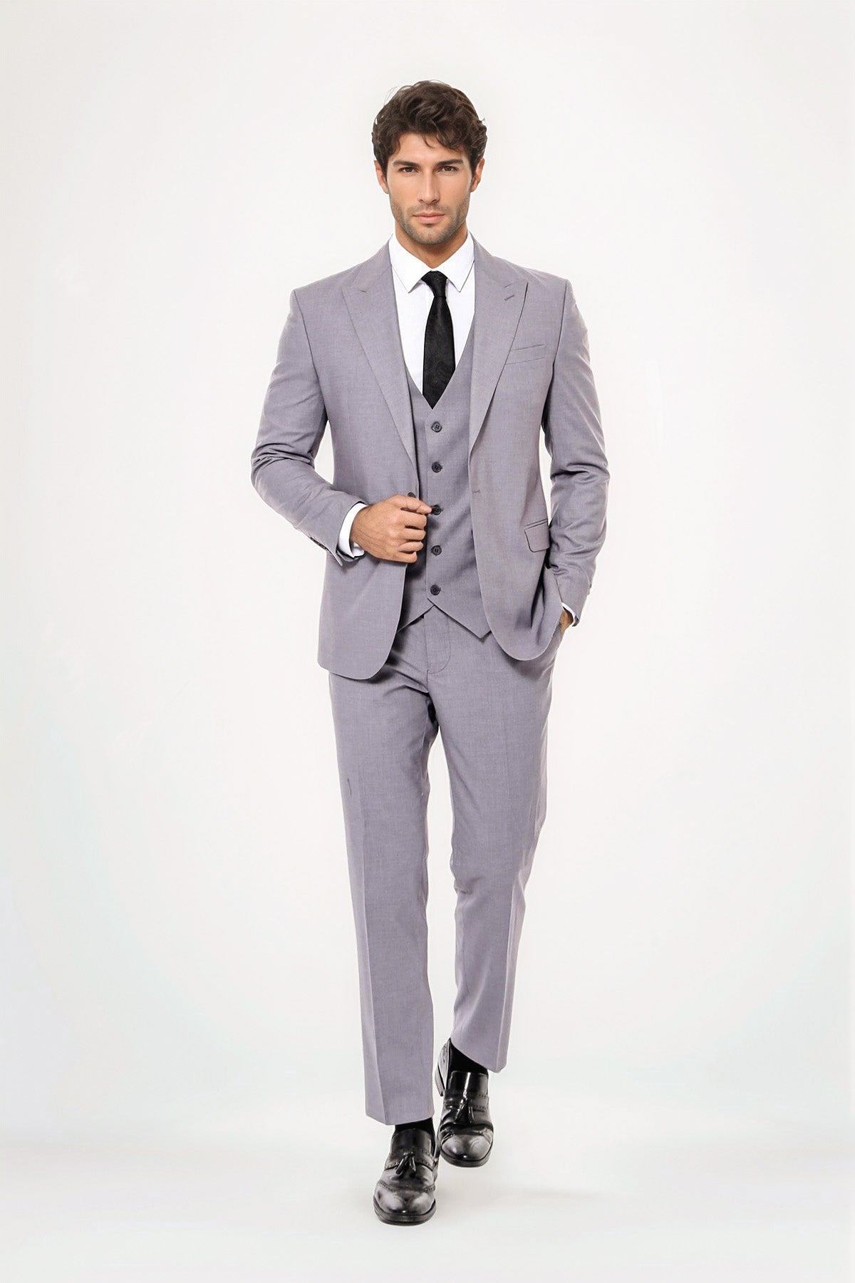 Grey Men's Plain Suit with Vest - Wessi - Luzilly Bridal & Apparel