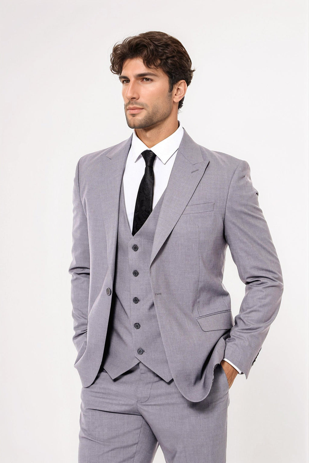 Grey Men's Plain Suit with Vest - Wessi - Luzilly Bridal & Apparel