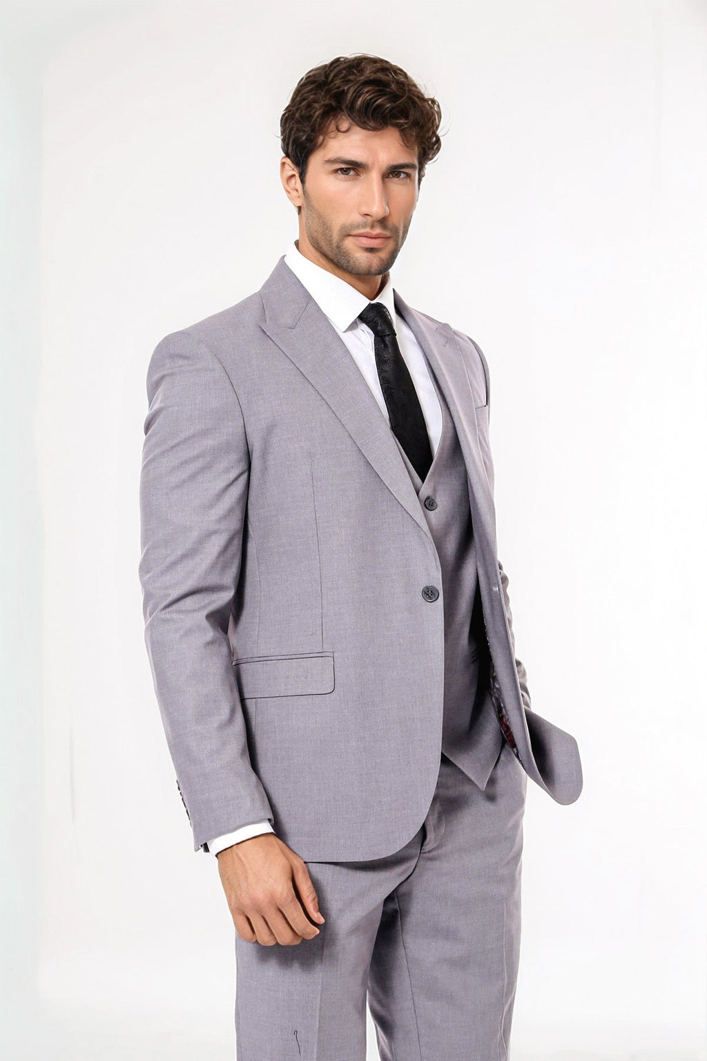 Grey Men's Plain Suit with Vest - Wessi - Luzilly Bridal & Apparel