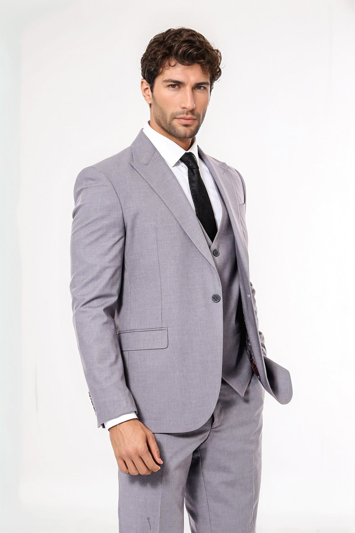 Grey Men's Plain Suit with Vest - Wessi - Luzilly Bridal & Apparel