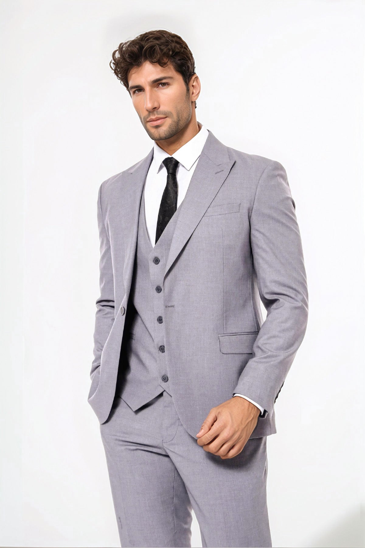Grey Men's Plain Suit with Vest - Wessi - Luzilly Bridal & Apparel