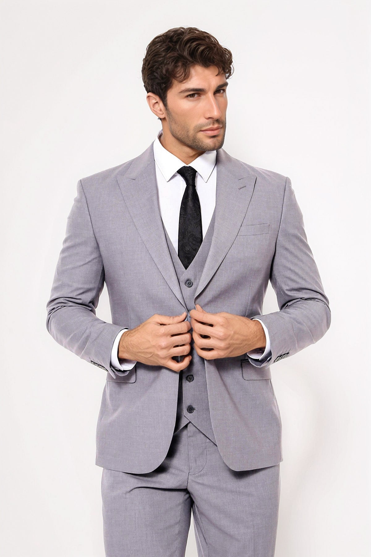 Grey Men's Plain Suit with Vest - Wessi - Luzilly Bridal & Apparel