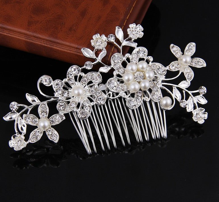 Hair comb, bridal rhinestone and pearl headdress, wedding dress accessories - Luzilly Bridal & Apparel