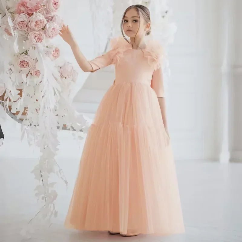 Half-Sleeve Tulle Flower Girl Dress - Luzilly Bridal & Apparel