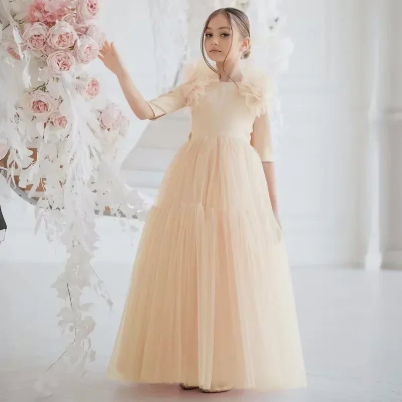 Half-Sleeve Tulle Flower Girl Dress - Luzilly Bridal & Apparel