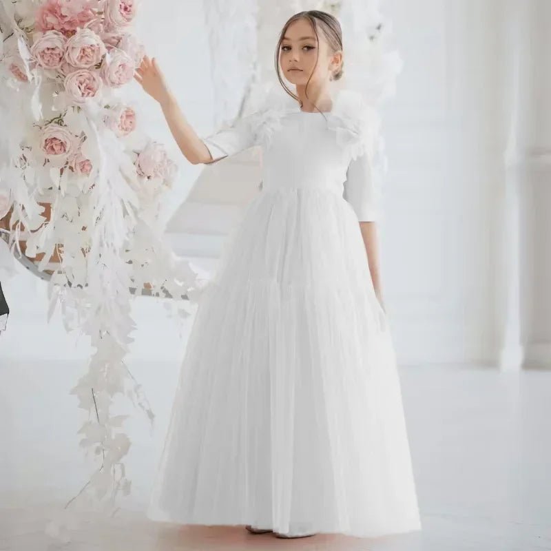 Half-Sleeve Tulle Flower Girl Dress - Luzilly Bridal & Apparel