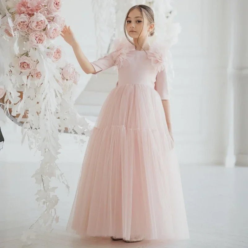 Half-Sleeve Tulle Flower Girl Dress - Luzilly Bridal & Apparel