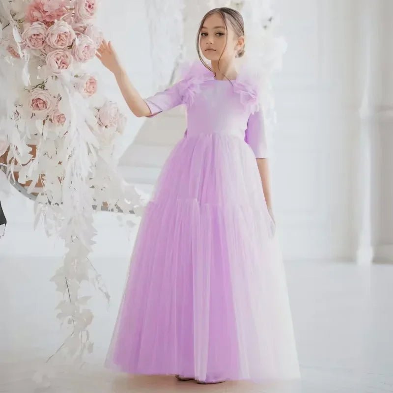 Half-Sleeve Tulle Flower Girl Dress - Luzilly Bridal & Apparel