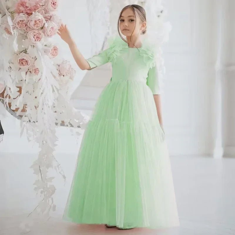 Half-Sleeve Tulle Flower Girl Dress - Luzilly Bridal & Apparel