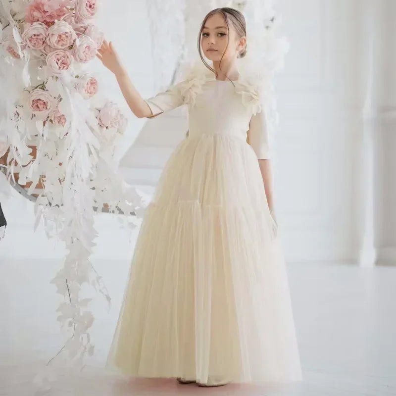 Half-Sleeve Tulle Flower Girl Dress - Luzilly Bridal & Apparel