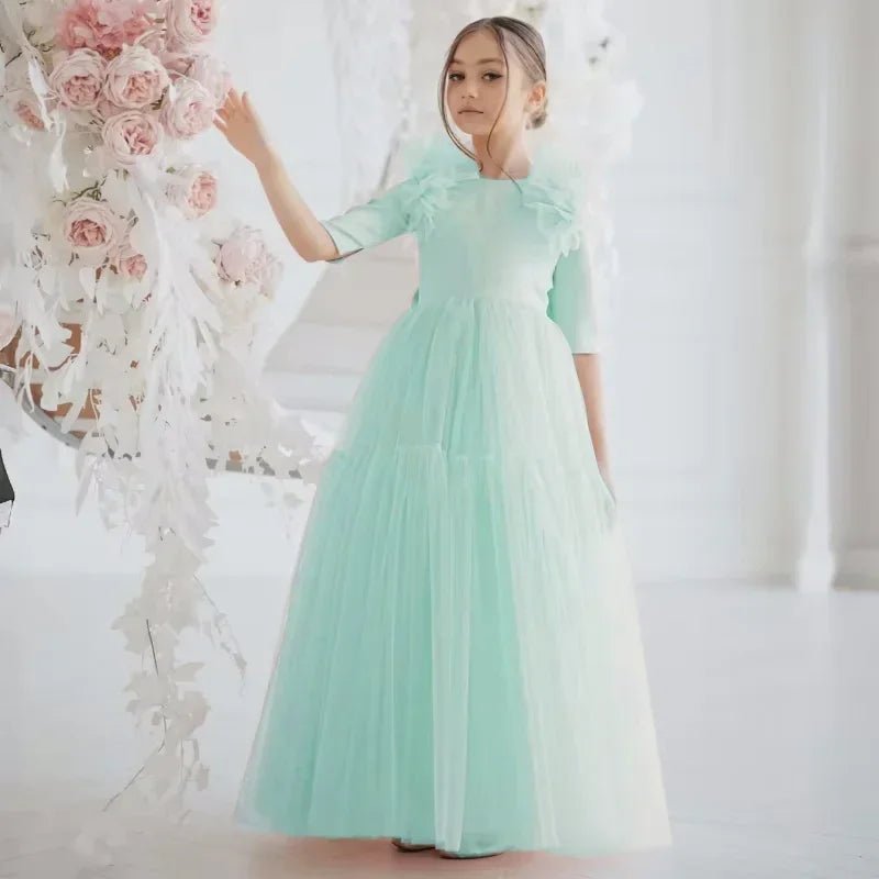 Half-Sleeve Tulle Flower Girl Dress - Luzilly Bridal & Apparel