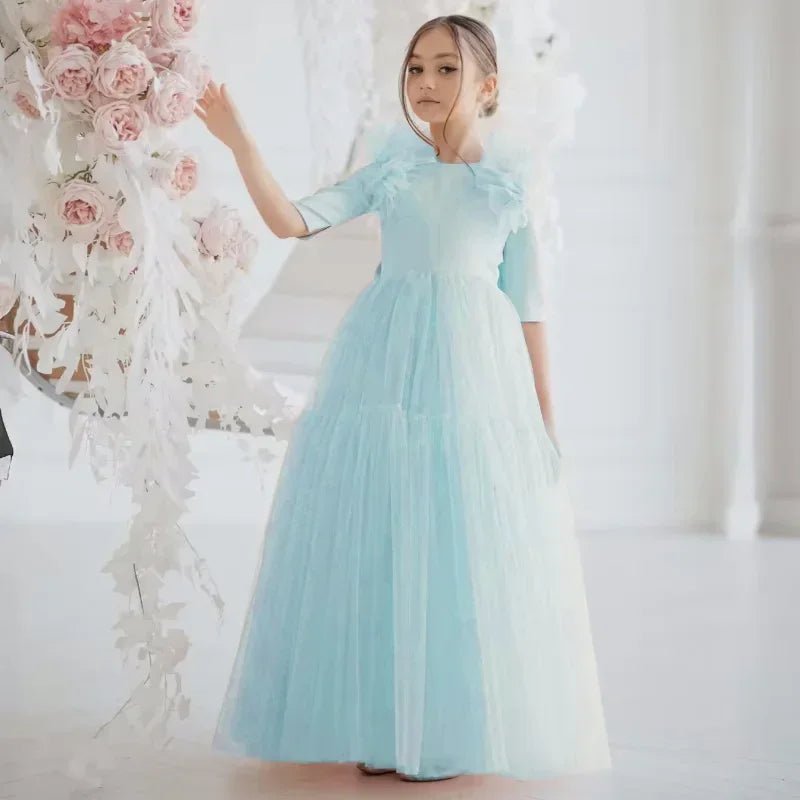 Half-Sleeve Tulle Flower Girl Dress - Luzilly Bridal & Apparel