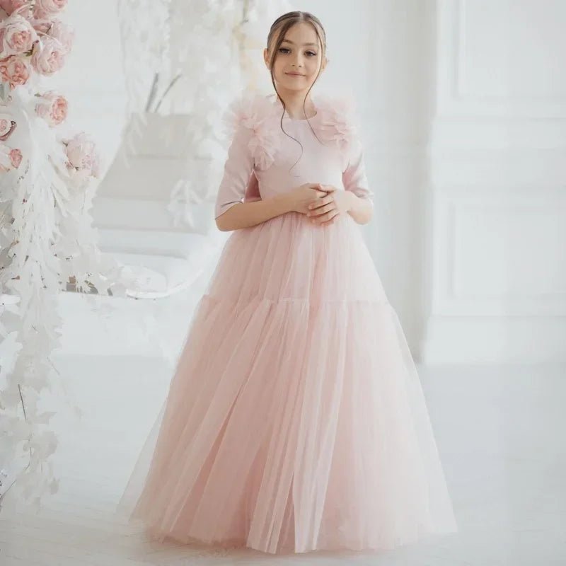 Half-Sleeve Tulle Flower Girl Dress - Luzilly Bridal & Apparel